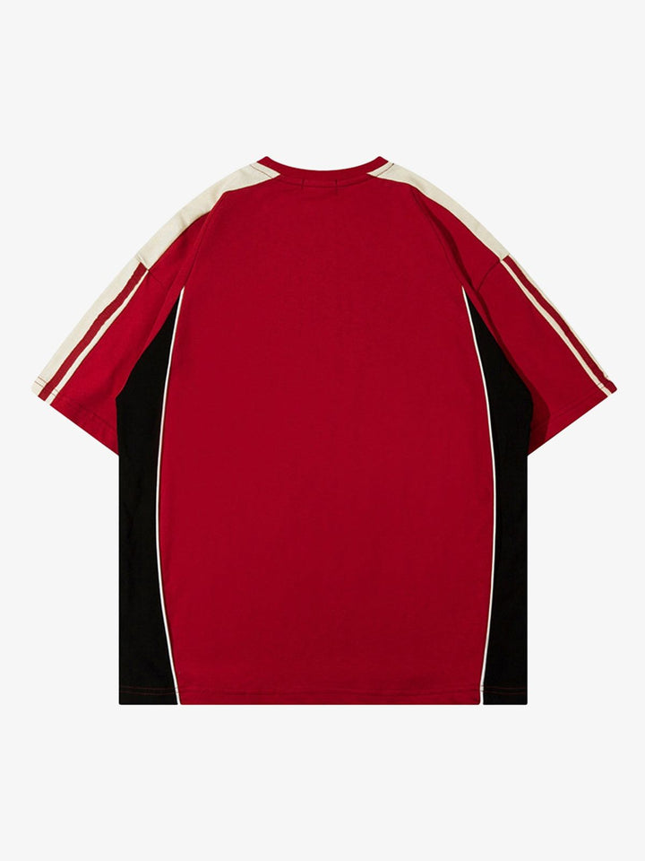 Color-Blocked Strip Racing T-shirt - 2076
