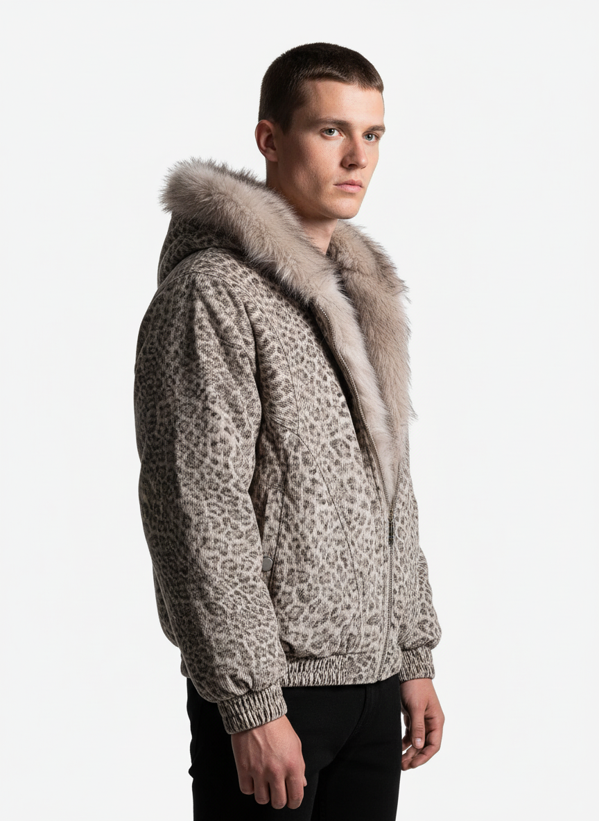 Cotton Cheetah Print Mink Fur Hooded Jacket - 2270