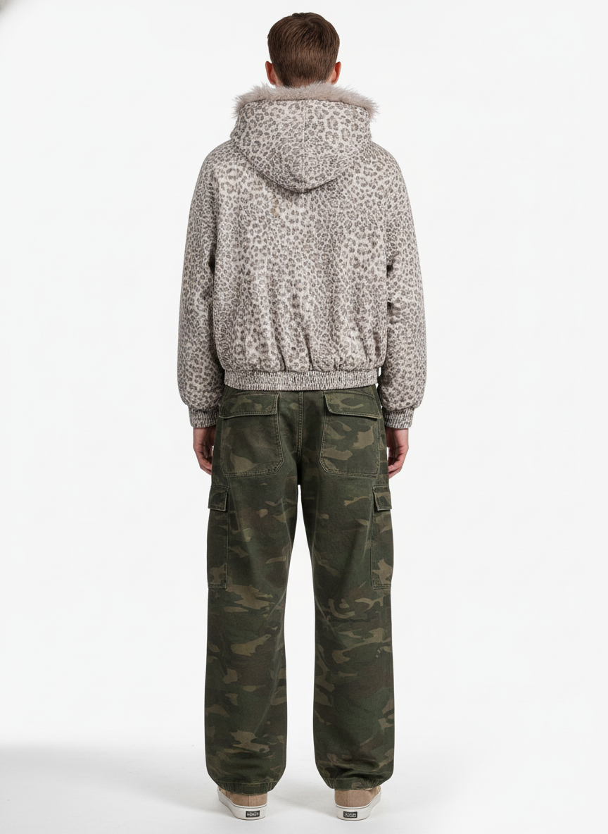 Cotton Cheetah Print Mink Fur Hooded Jacket - 2270