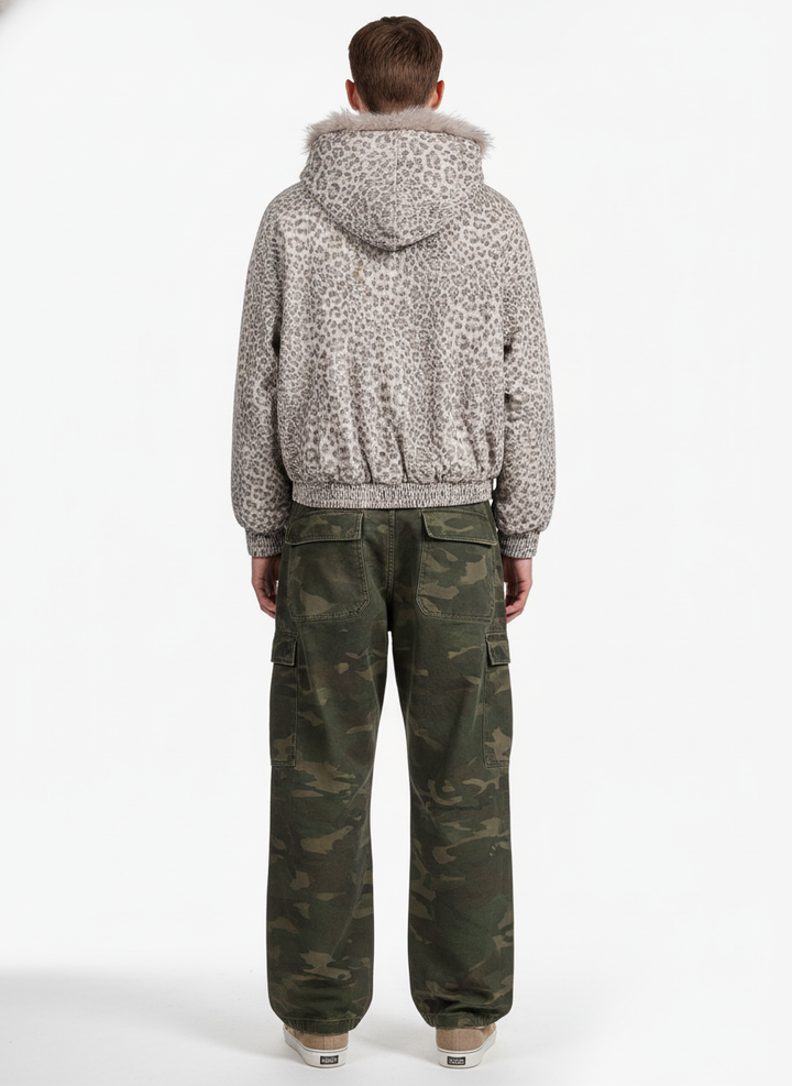 Cotton Cheetah Print Mink Fur Hooded Jacket - 2270