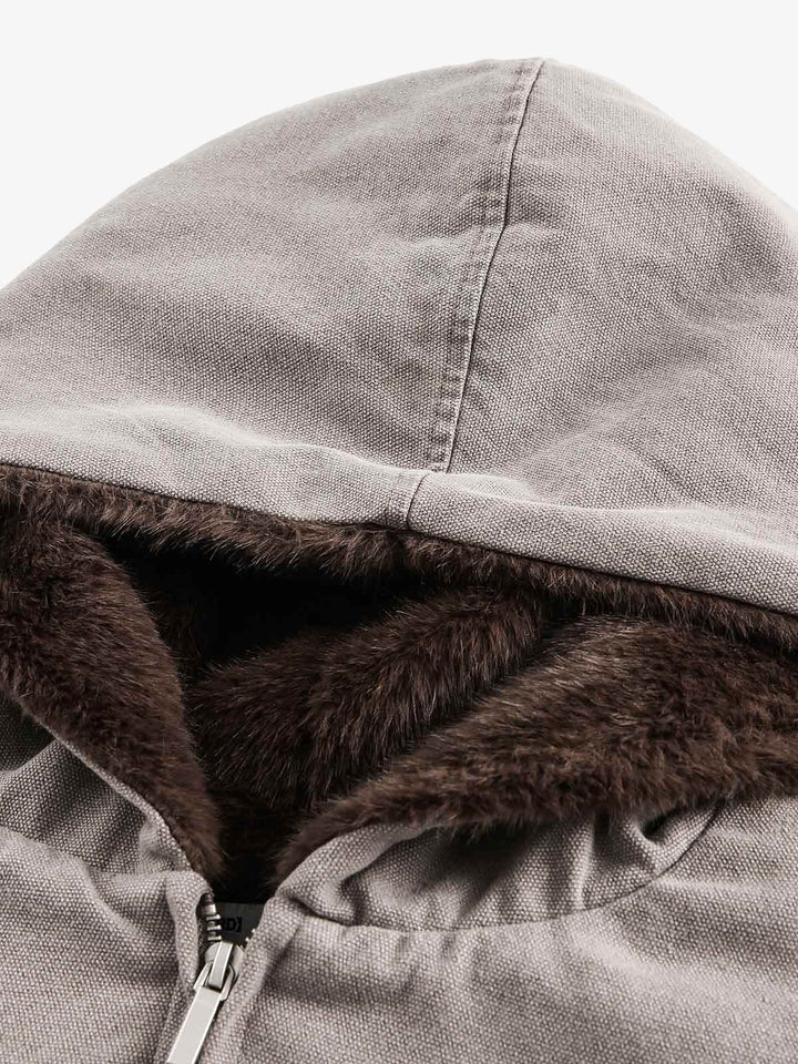 Fur Hooded Zip Up Quilted Jacket