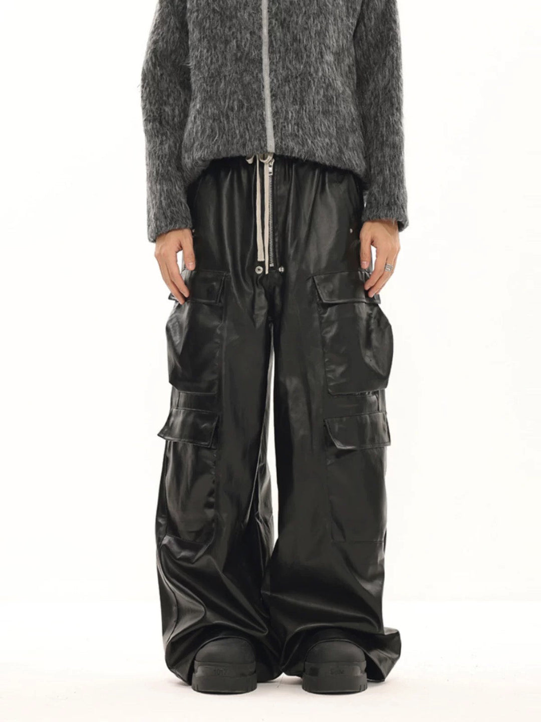 Leather Multi Pocket Flared Pants