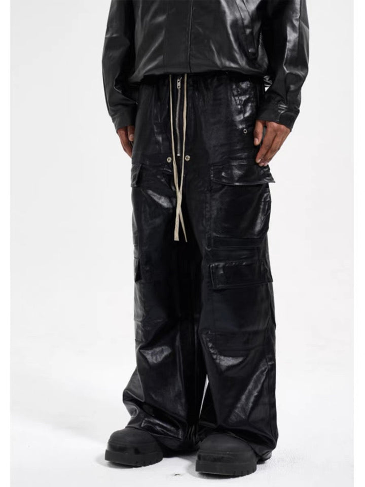 Leather Multi Pocket Flared Pants