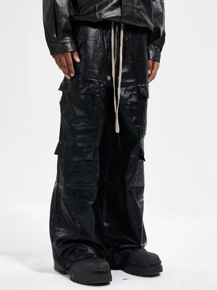 Leather Multi Pocket Flared Pants