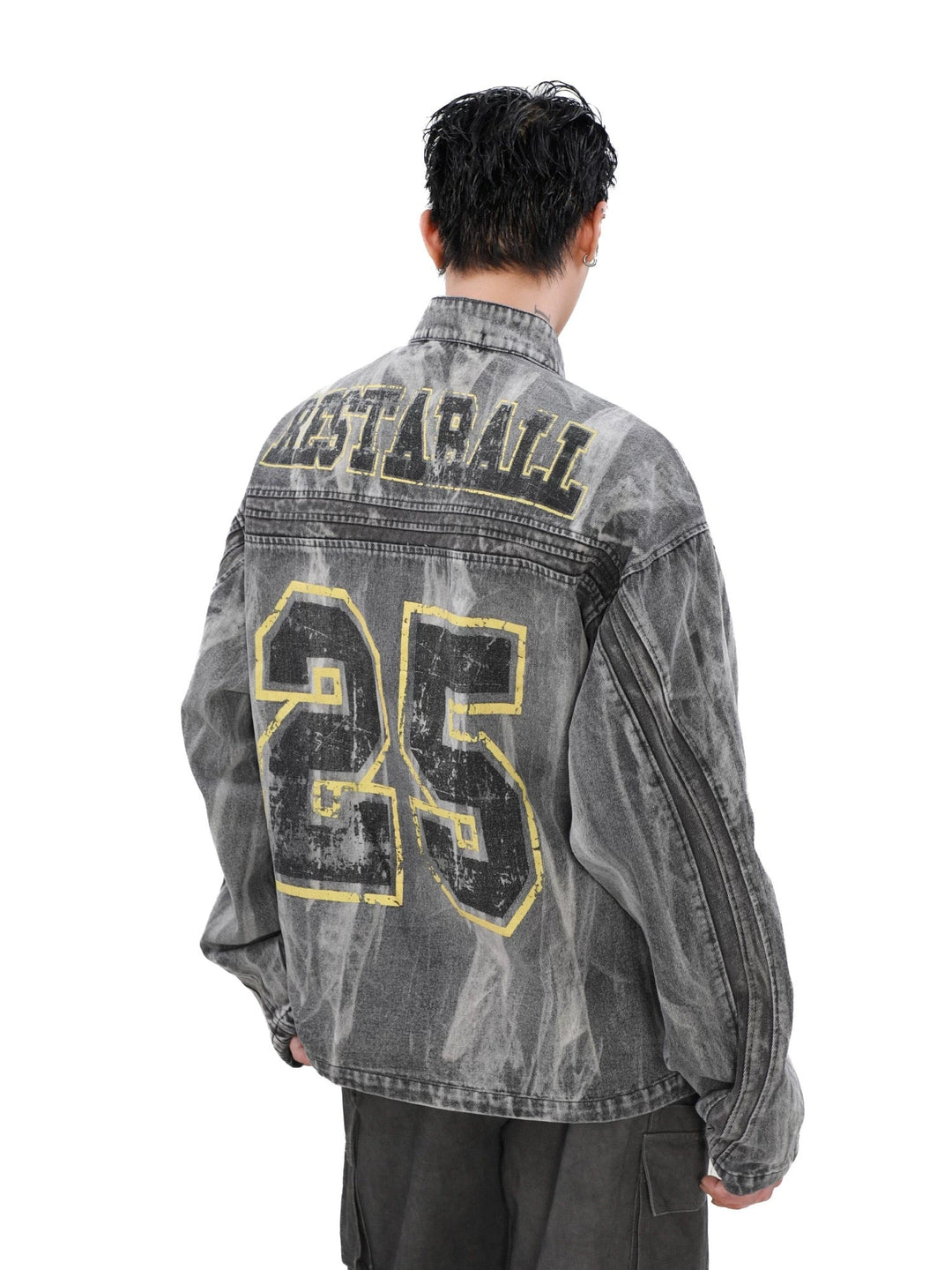 Distressed Washed Printed Denim Jacket