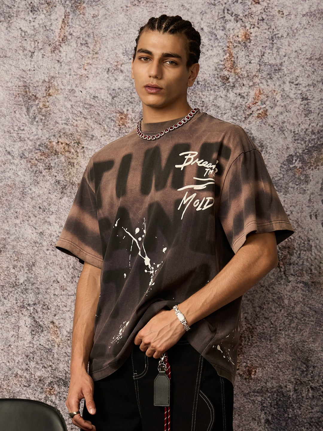 Ink Splash Letter Print T-shirt - 2414