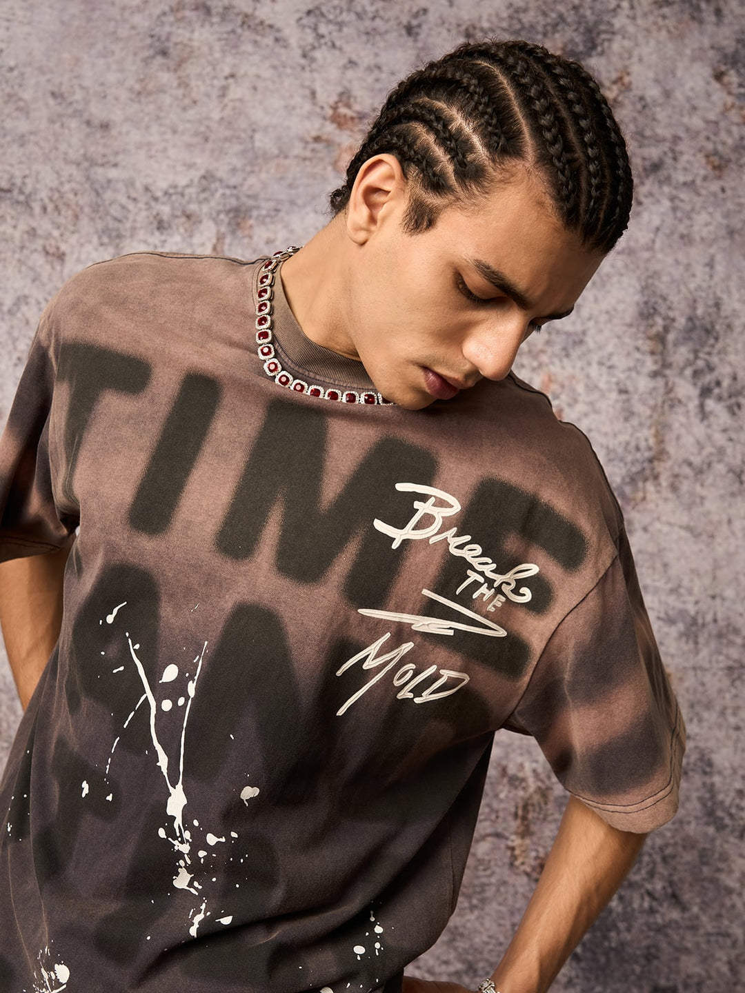 Ink Splash Letter Print T-shirt - 2414