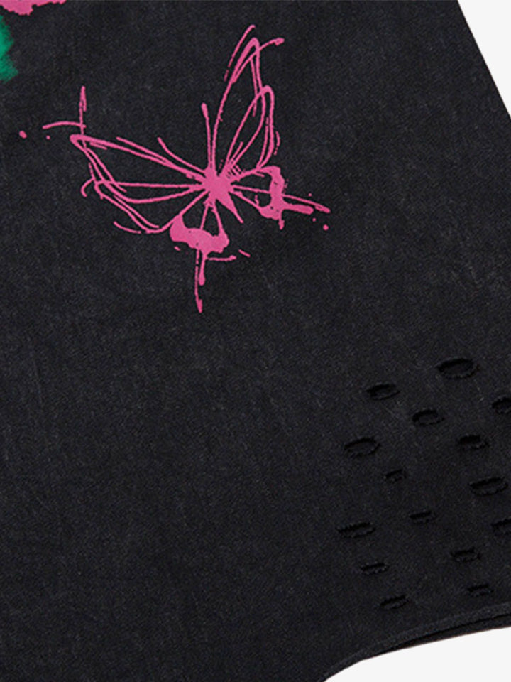 Raw Edge Butterfly Print Vest