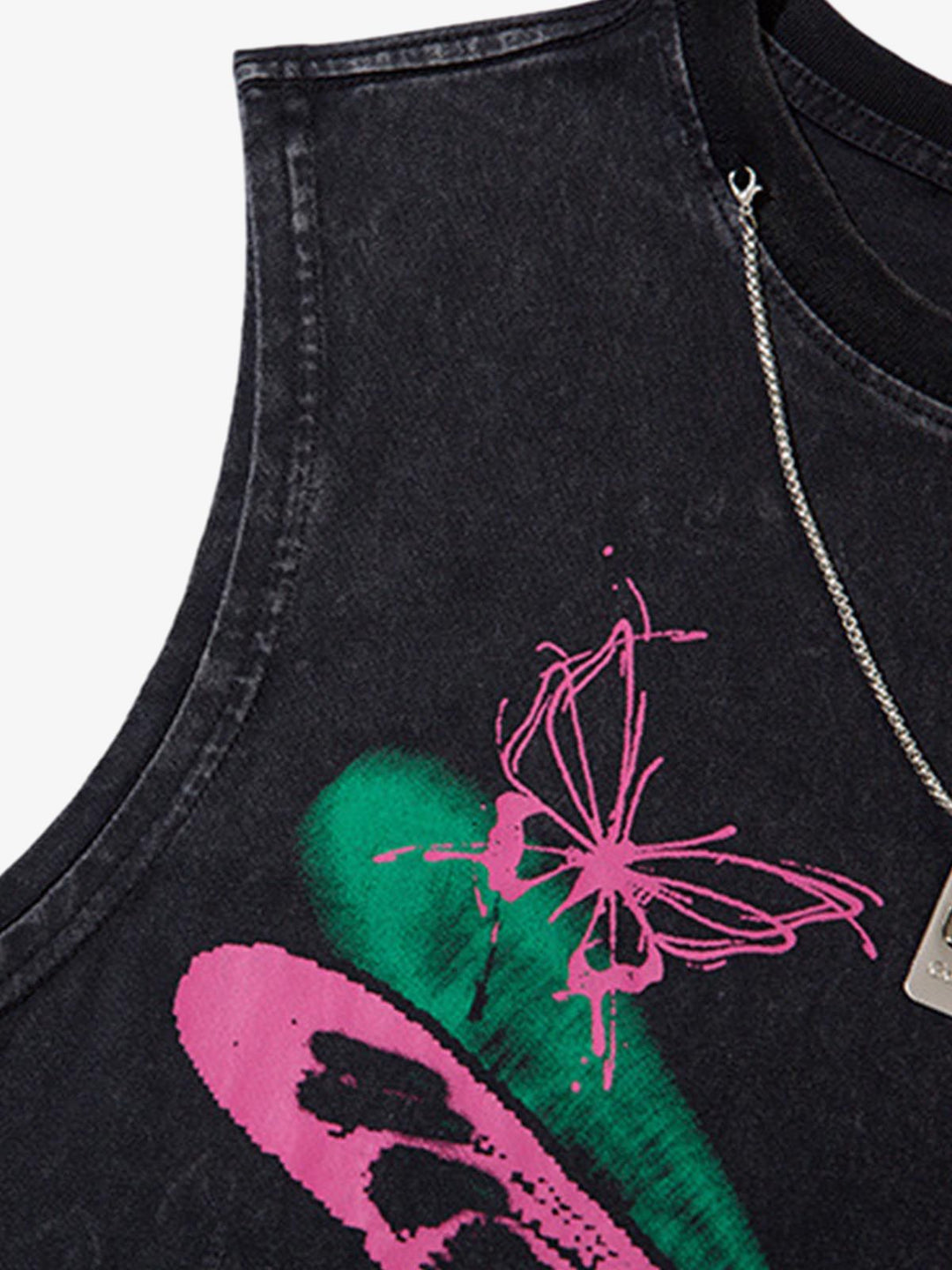 Raw Edge Butterfly Print Vest