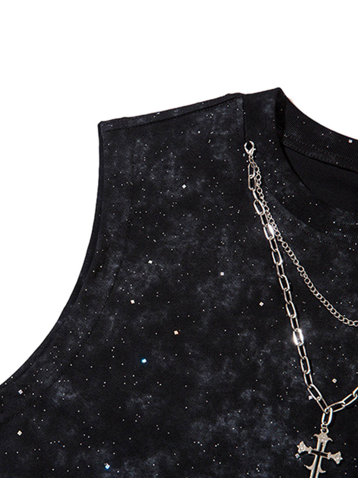 Retro Rhinestone Cross Chain Vest