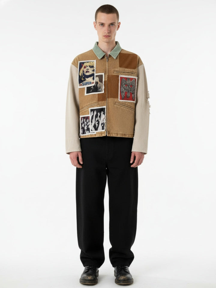 Punk Retro Collage Print Distressed Heavy Jacket - 2539