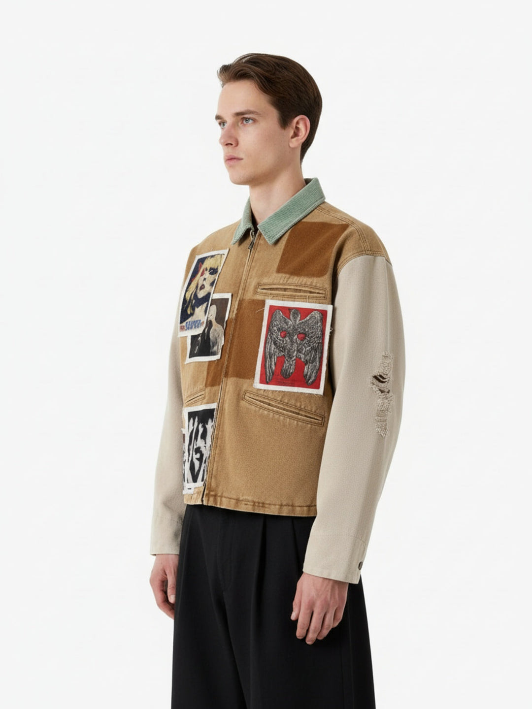 Punk Retro Collage Print Distressed Heavy Jacket - 2539