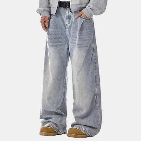 Oversized Washed Blue Jeans - Blue