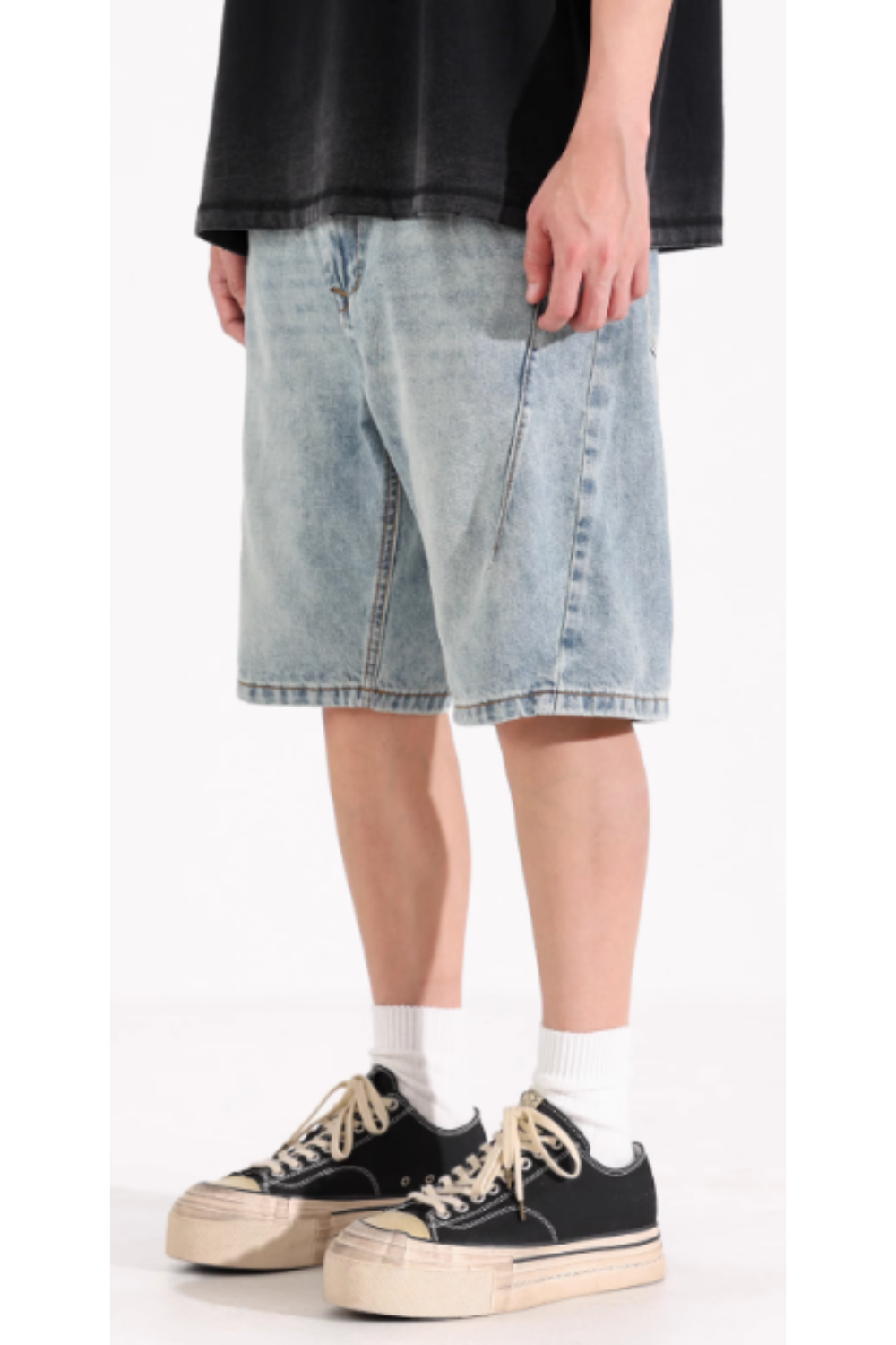 'Slate' Distressed Wide-Leg Denim Shorts