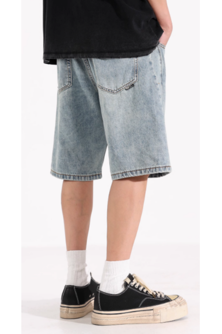 'Slate' Distressed Wide-Leg Denim Shorts
