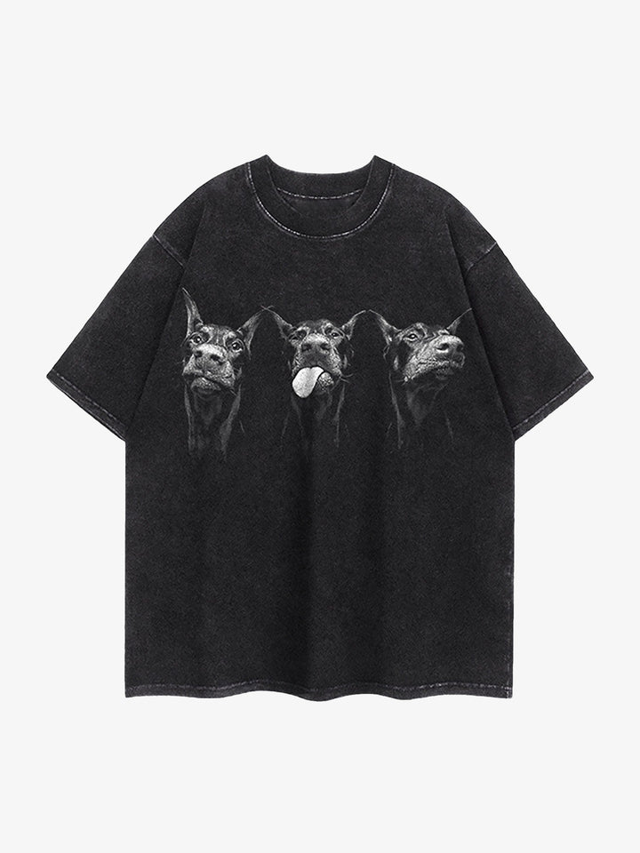 Thesupermade Doberman Print Washed Vintage T-shirt