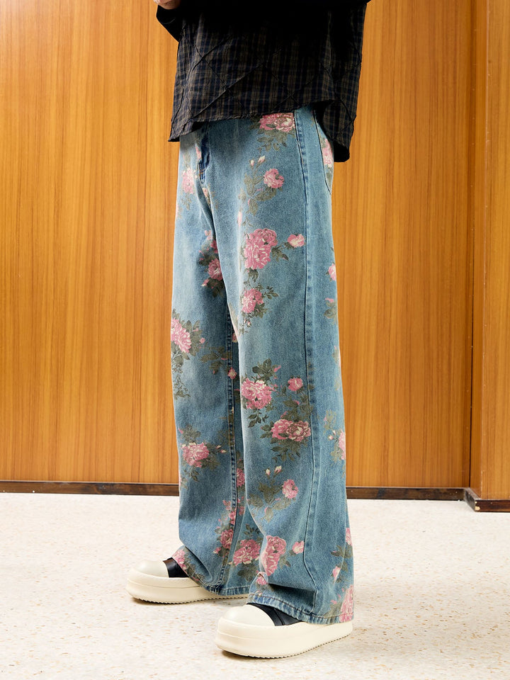 Thesupermade Floral Print Straight Jeans - 2409