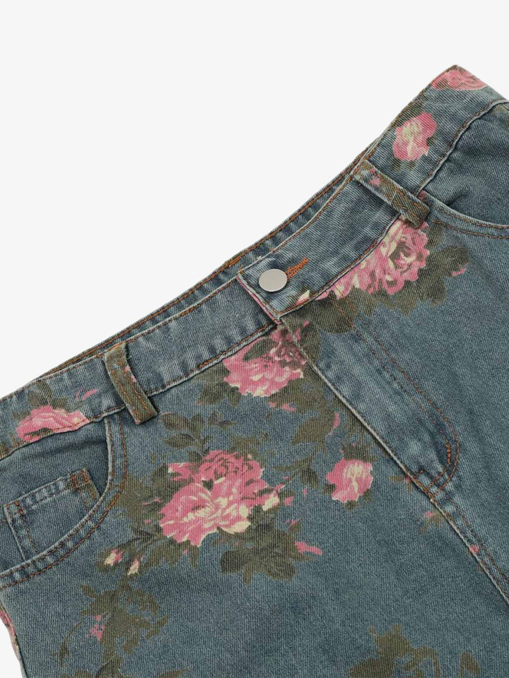 Thesupermade Floral Print Straight Jeans - 2409