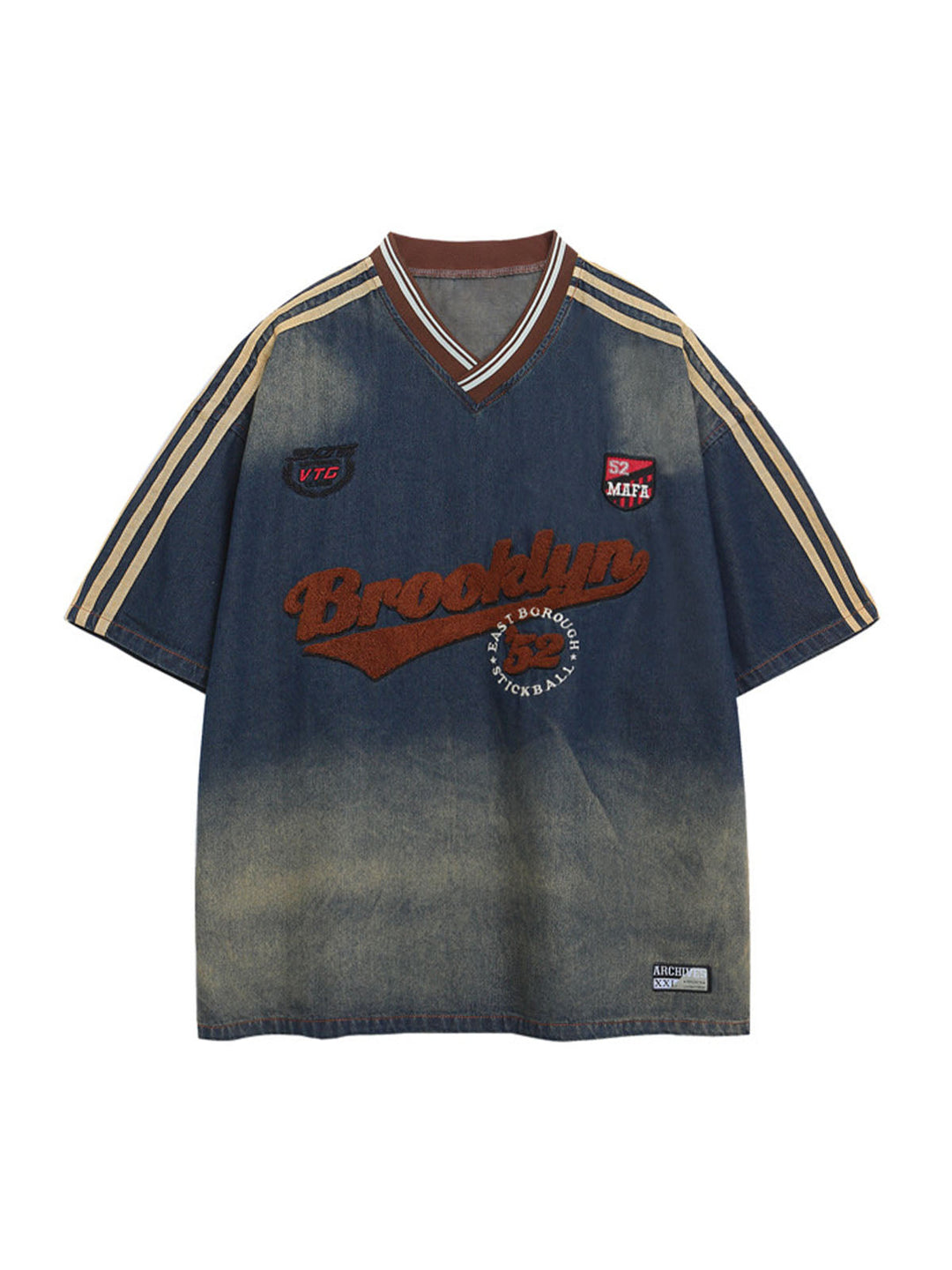 Vintage Distressed Washed Gradient Denim T-shirt