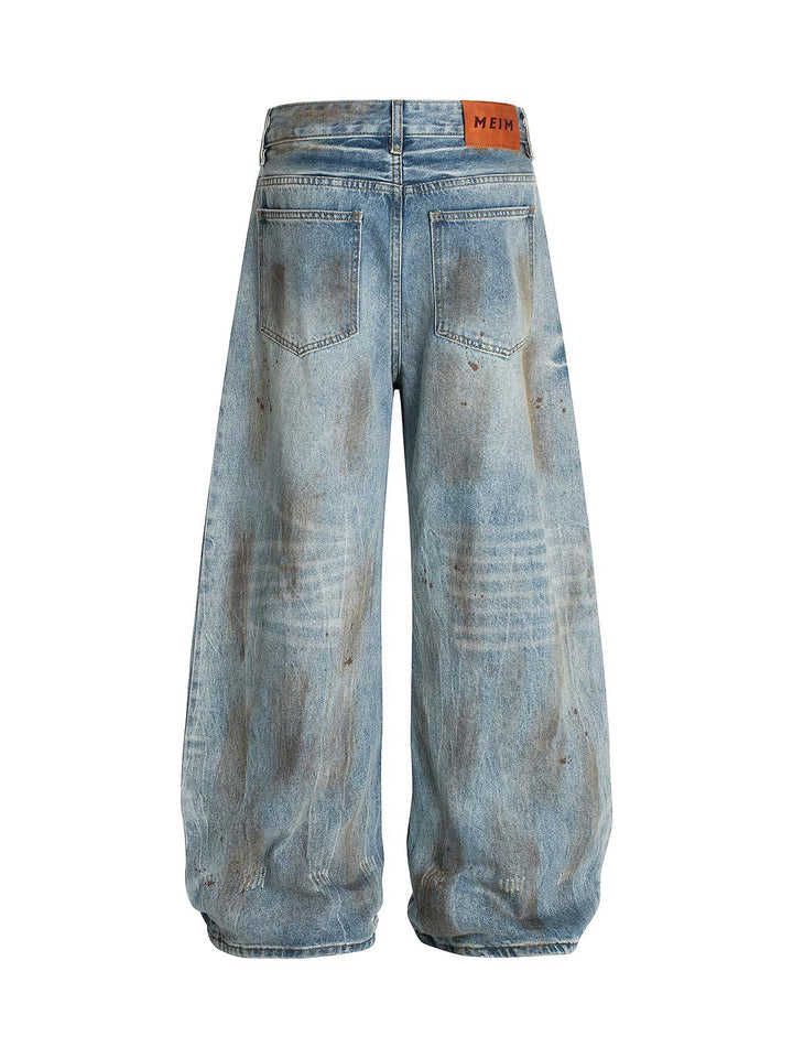 Washed Distressed Ripped Barrel Jeans