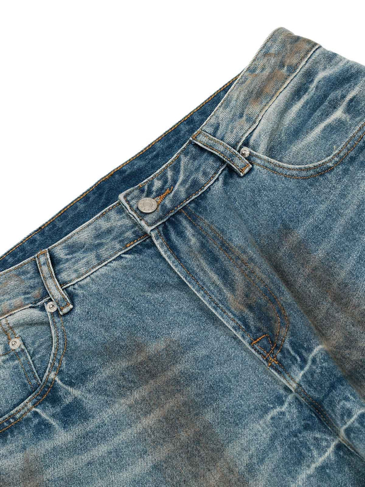 Washed Distressed Ripped Barrel Jeans