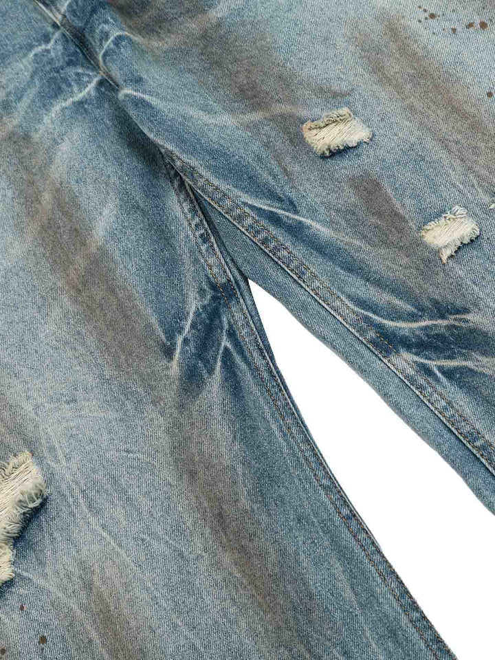 Washed Distressed Ripped Barrel Jeans