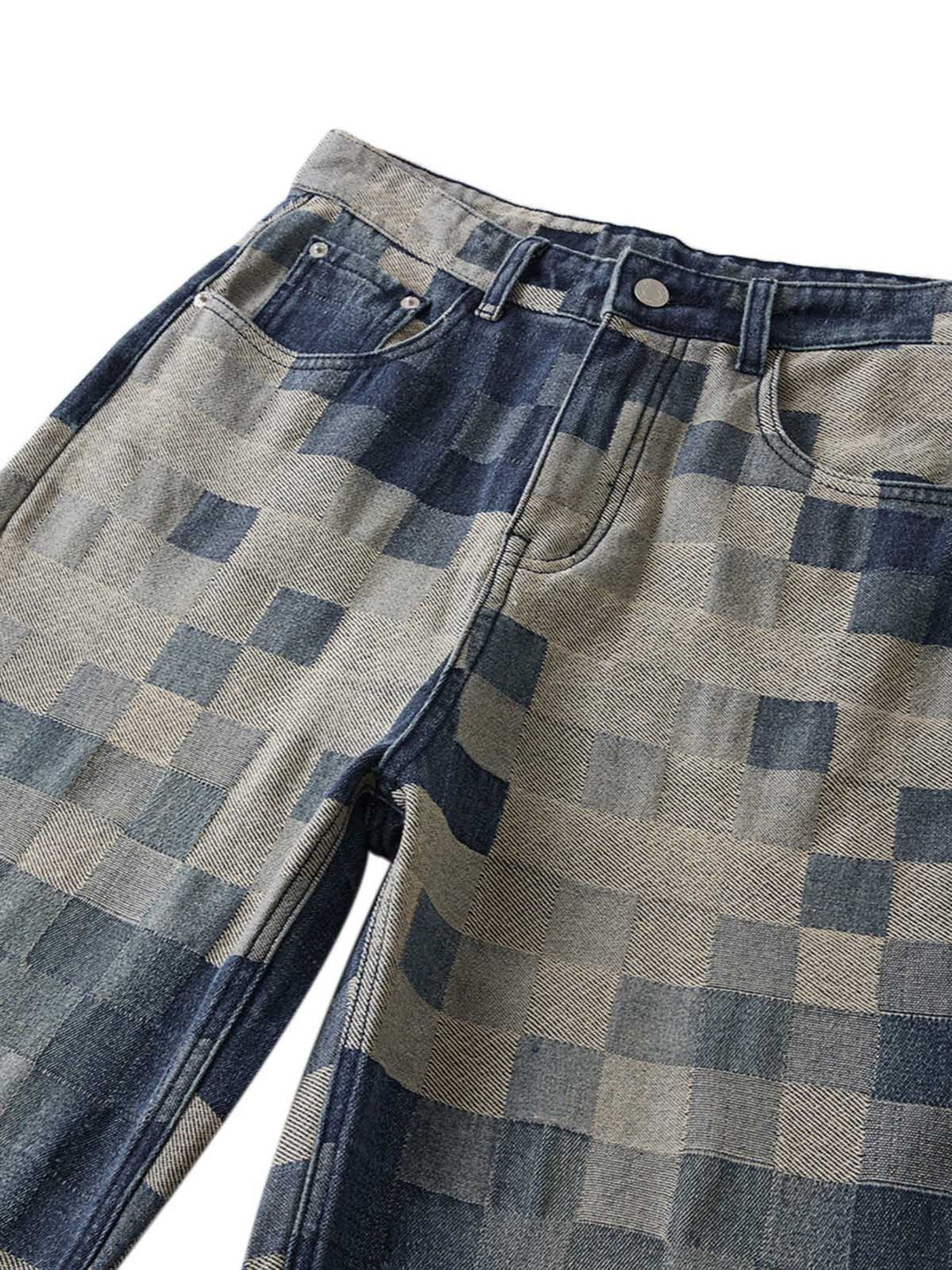 'Mosaic' Checkerboard Jacquard Wide Leg Jeans