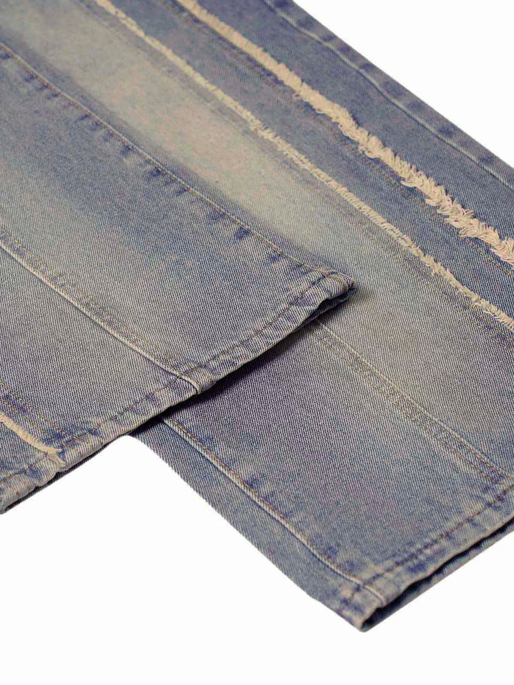 Washed Distressed Raw Edge Baggy Jeans