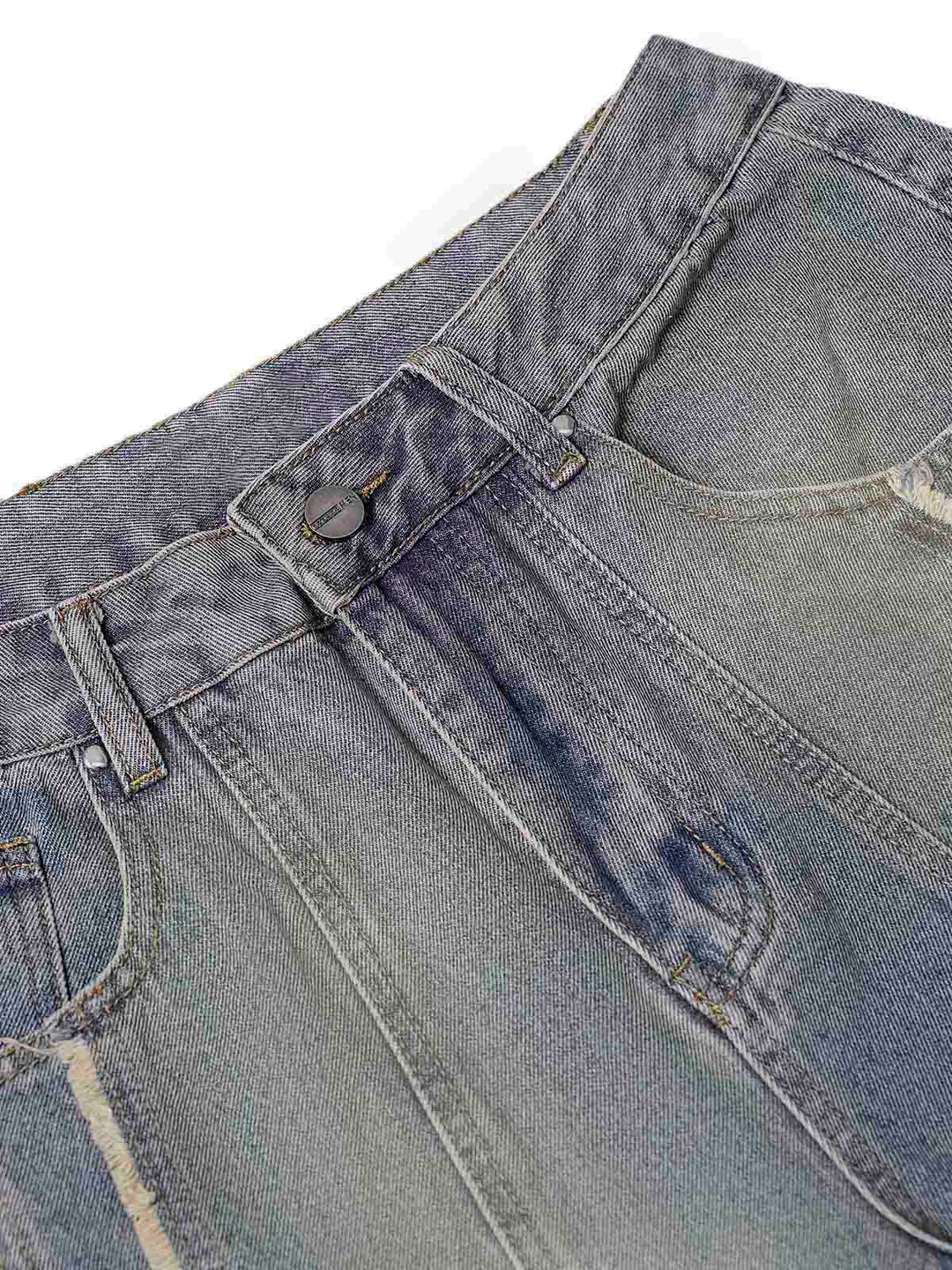 Washed Distressed Raw Edge Baggy Jeans