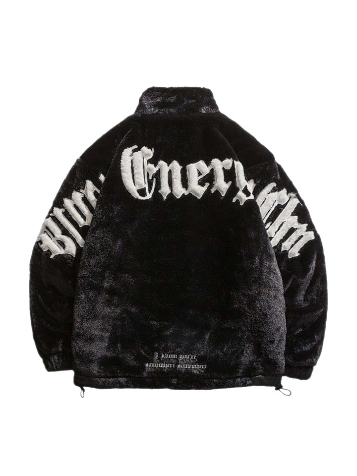 Street Letter Embroidered Fleece Jacket - 1838