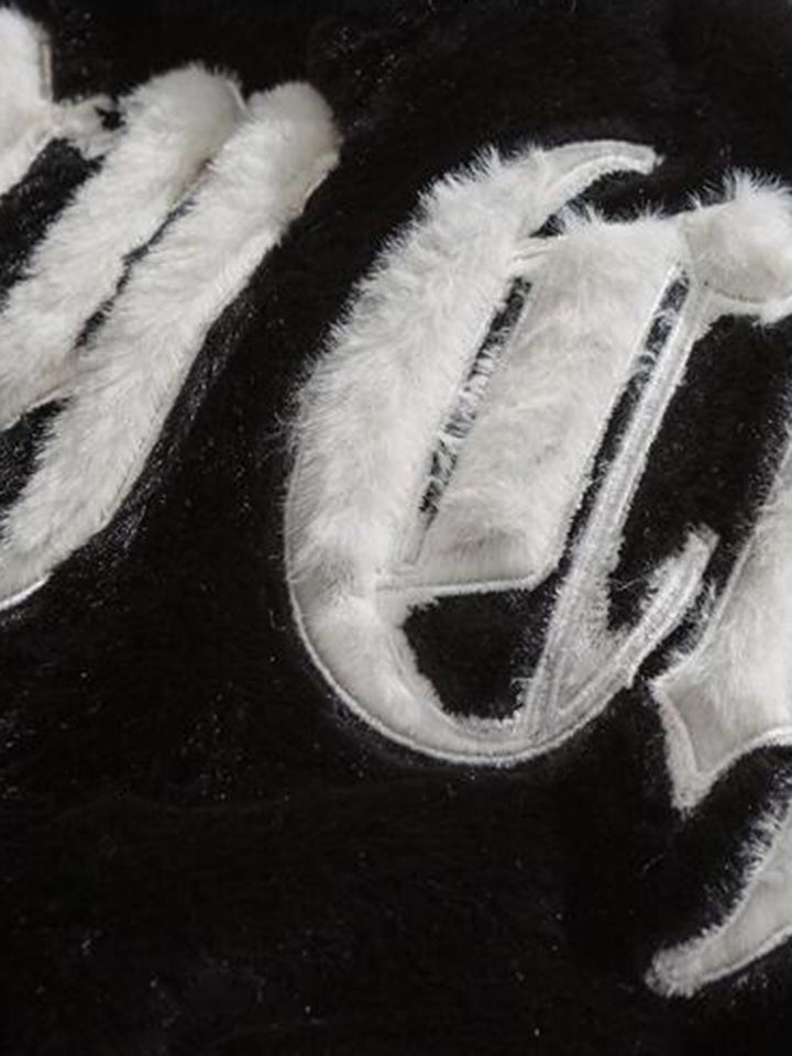 Street Letter Embroidered Fleece Jacket - 1838