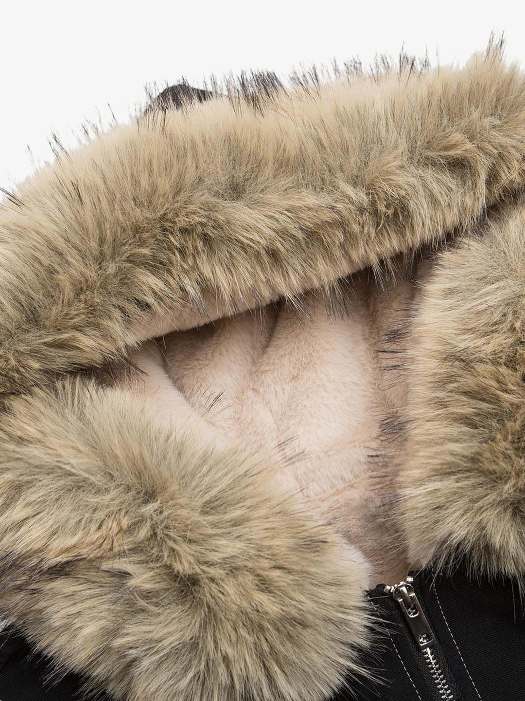 Faux Fur Lined Zip Up Hooded Bomber Jacket
