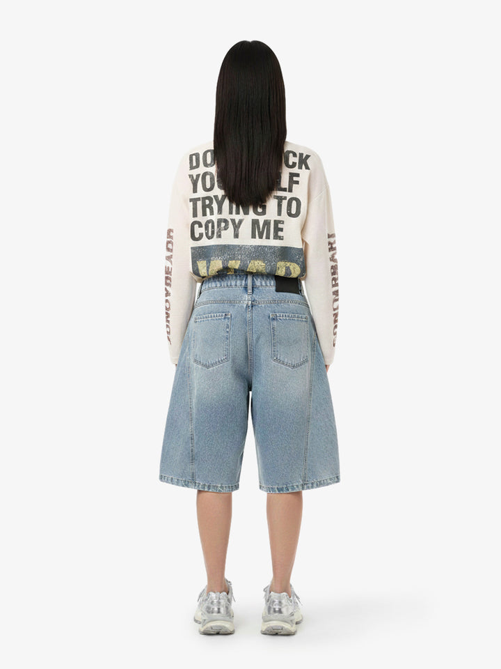 Waffle Knit Graphic Print Crewneck Sweatshirt