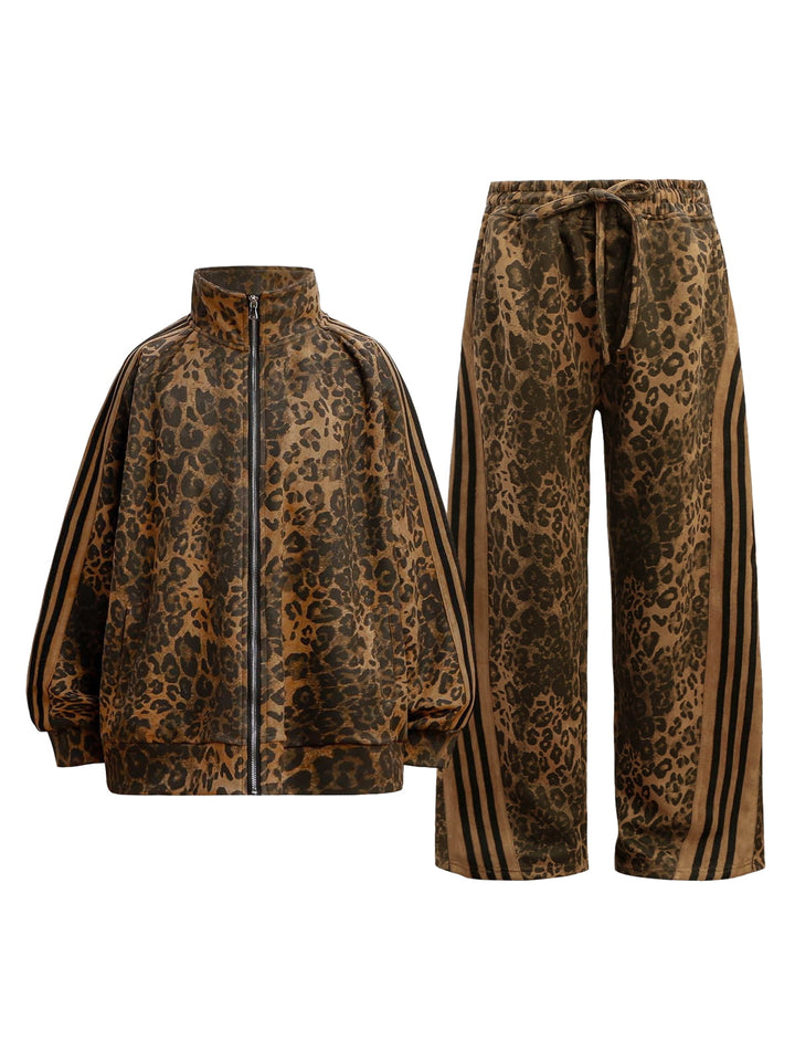 Thesupermade Cheetah Print Suede Tracksuit - 2277